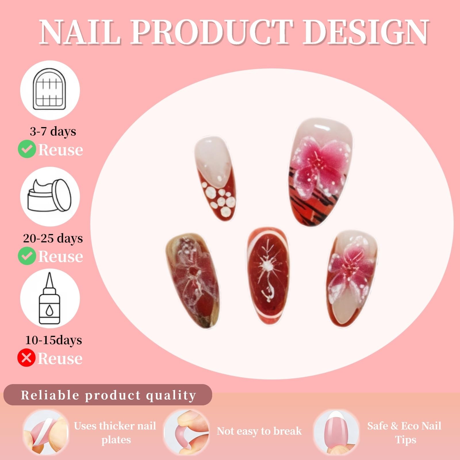 Tephrent Hawaiian Flower Almond Press On Nails