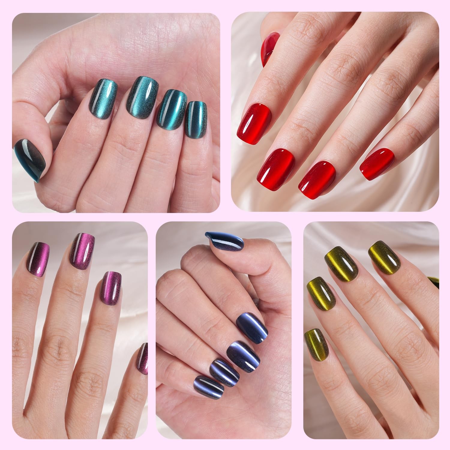 300Pcs Cat Eye Press on Nails Short Square, Plauva Soft Gel Fake Multicolor