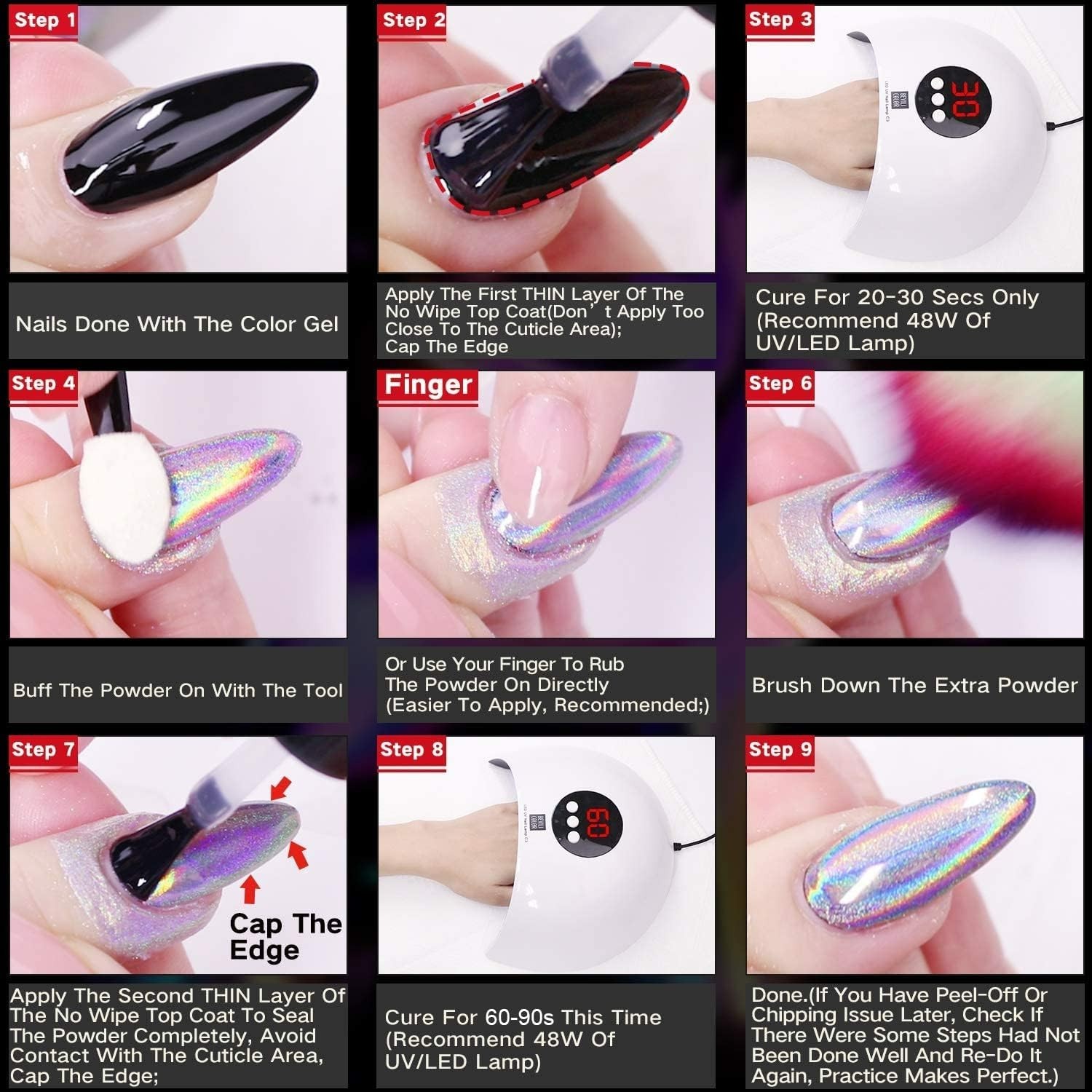 Holographic Nail Polishing Powder Fine Rainbow Holo Unicorn Mirror Laser Effe…