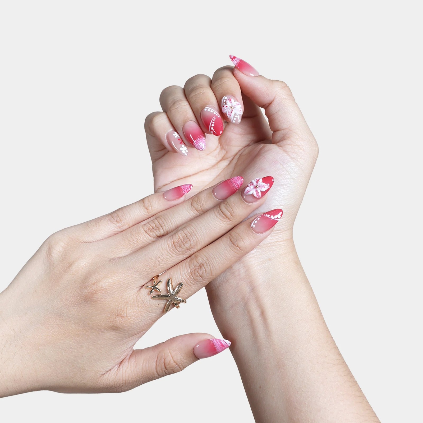 SIYOU Flamingo Rush Almond Pink, Red & White Press-On Nails 10pc