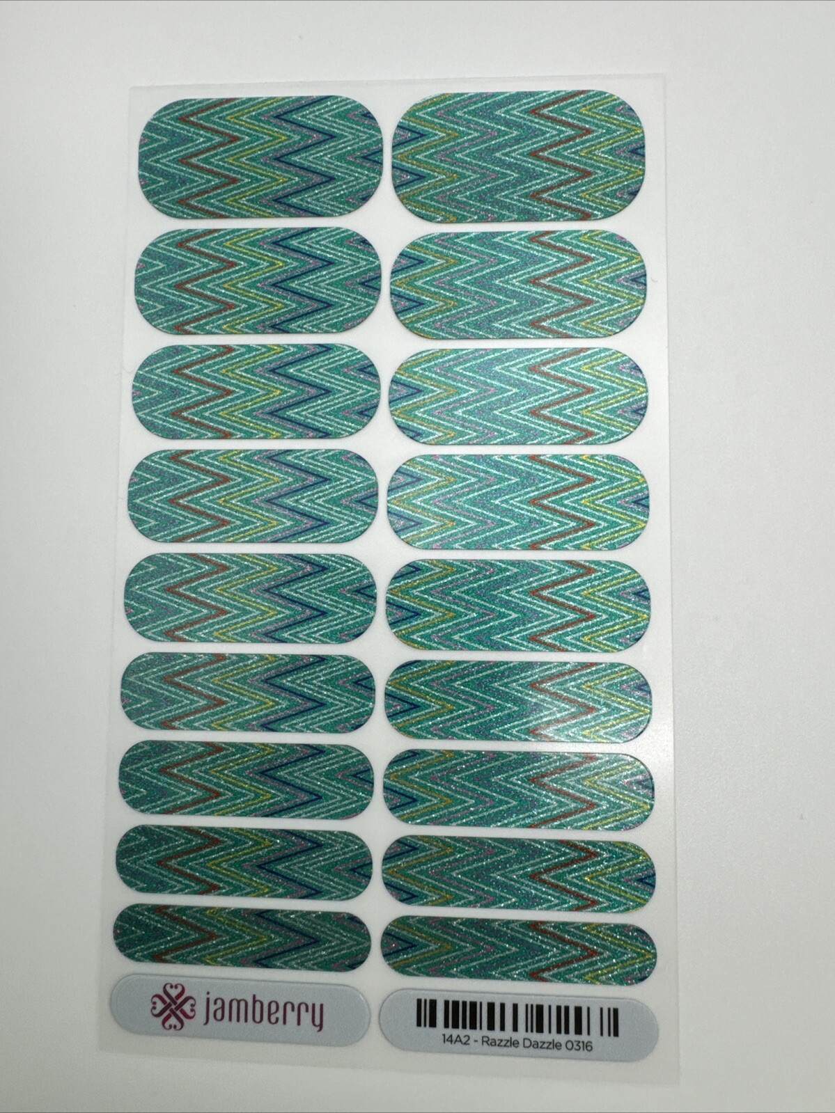 Jamberry Nail Wraps Razzle Dazzle Full Sheet (green sparkle Chevron/glitter)
