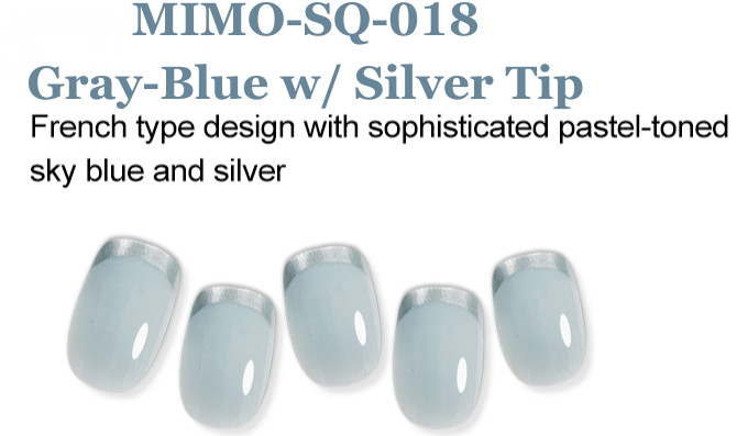 MIMO Press-On Nails Square – Gray-Blue with Silver French Tip, 24pcs Reusable