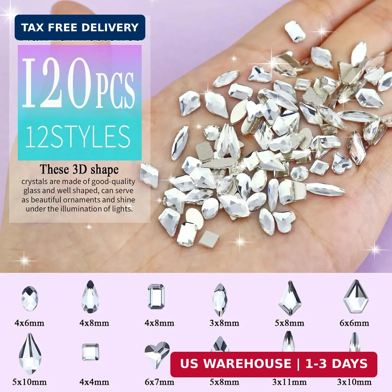 Dowarm 3200PCS Nail Art Rhinestones, Crystal Clear Flatback Rhinestones for Nail
