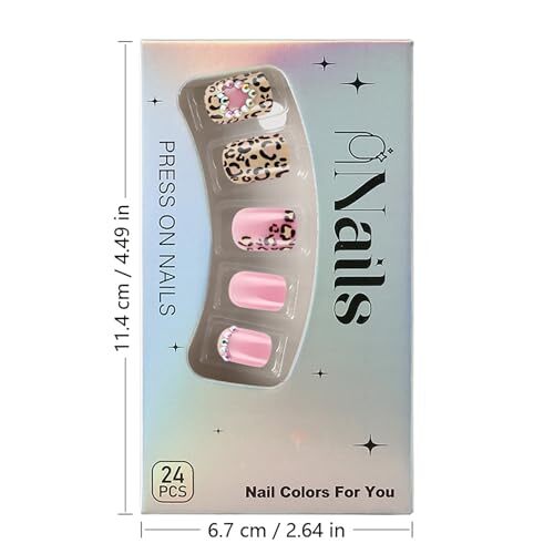 24Pcs Heart Press on Nails Short Square Valentines Day Fake Nails Style 24