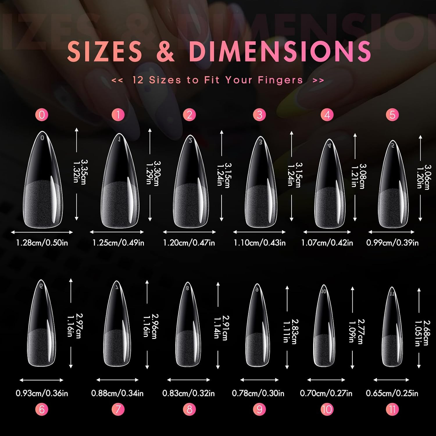 Long Almond Nail Tips: 240Pcs Nail Tips Full Cover False Nail 12 Sizes Half Matt