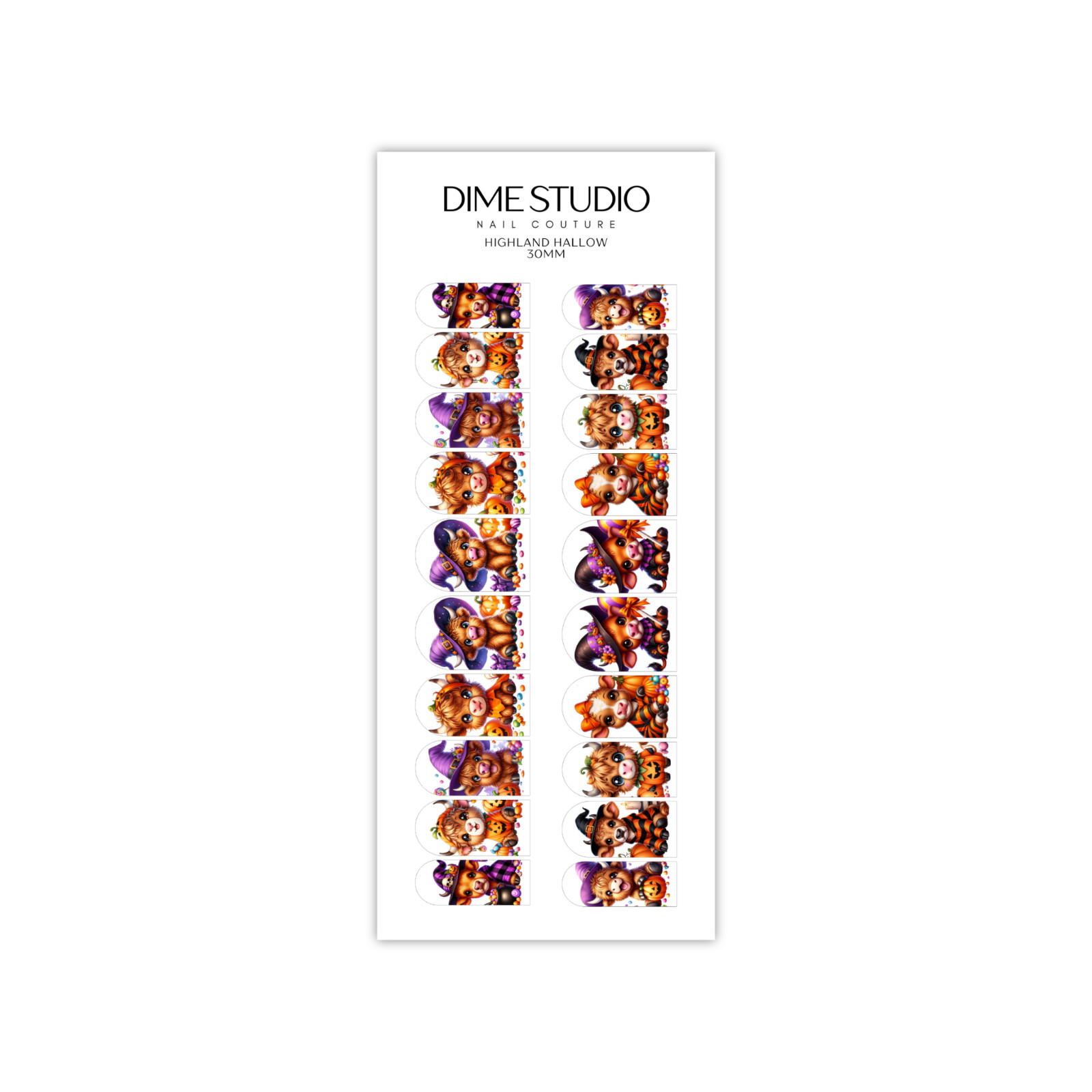 Highland Cow Halloween Nail Decals Witch Pumpkin Clear Water Transfer Nail Wraps