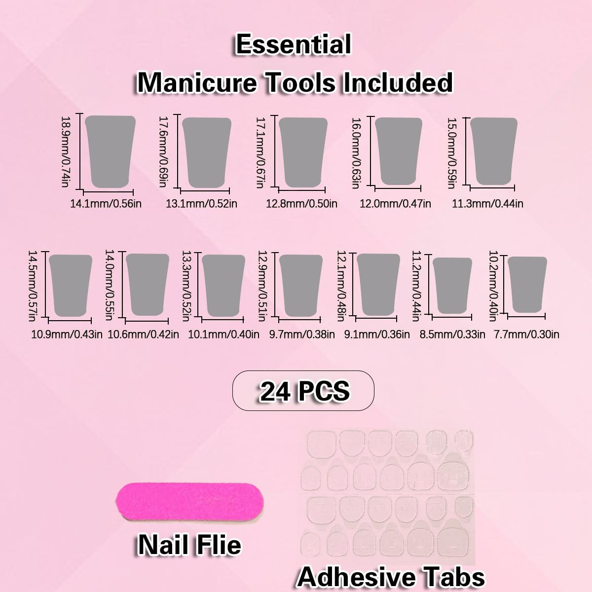 Medium Long Silver Press On Nails Pink Ombre White Gold Bare Floral French