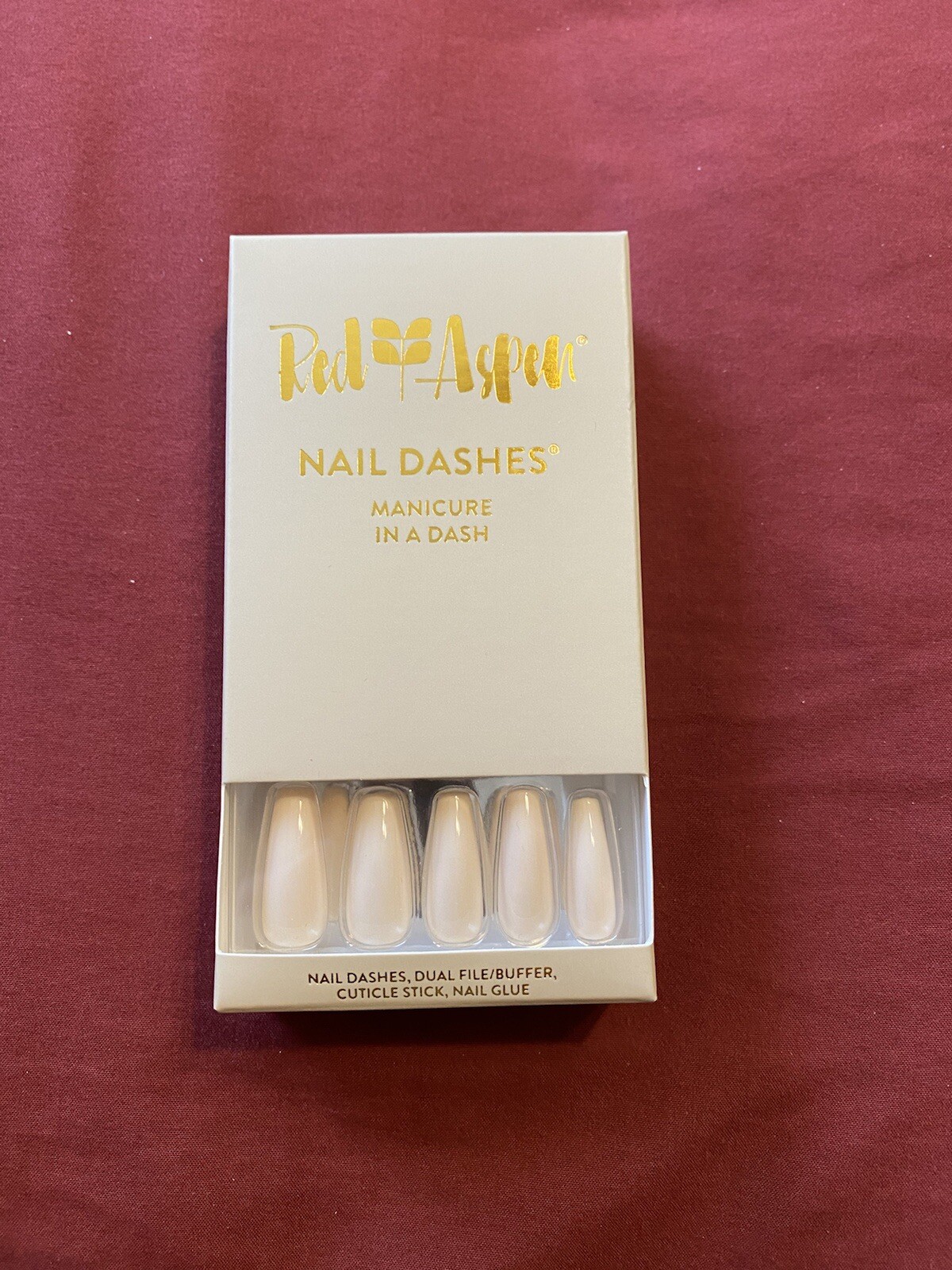 RED ASPEN Reusable Nail Dashes Extra Long Shiny Ballerina Blanched Almond 24 0 9