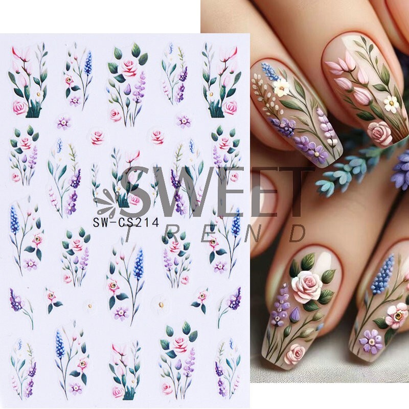 5Pcs Nail Art Decal Stickers Butterfly Beetle Flower Turnip Summer Spring NS52