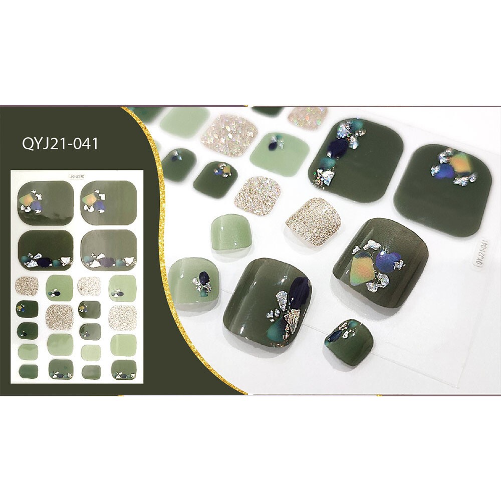 22 Tips Nail Art Glitter Flower Toe Nail Wraps Full Cover Polish Foot Stickers ✔