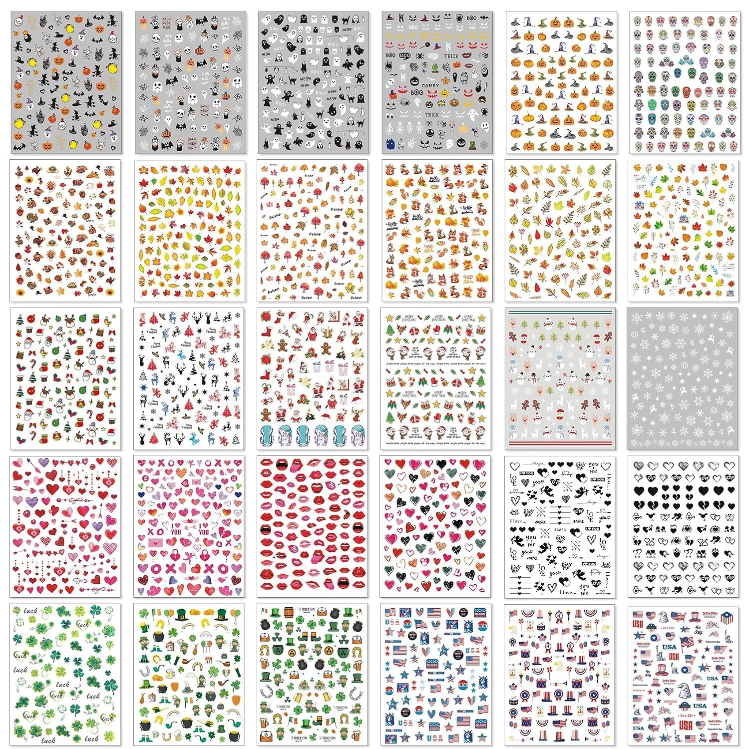 30 Sheet All Holidays Nail Art Stickers, Christmas Mixed Seasons Variety Pack…
