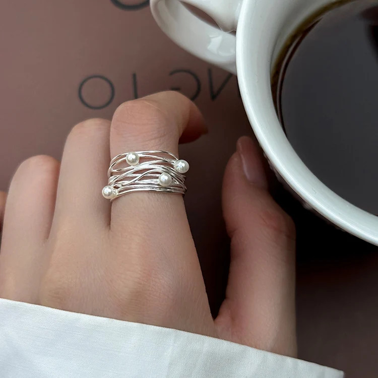Irregular Multi-Layer Pearl Open Ring