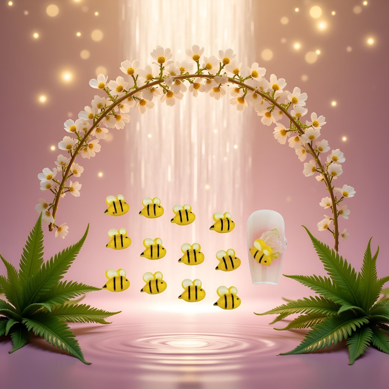 50Pcs Yellow Bee Nail Charms – 3D Resin Nail Decorations Cute Nail Charms for…