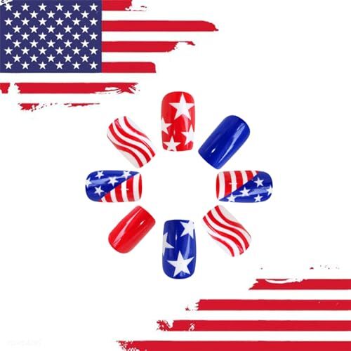 24Pcs 4th of July Press on Nails Medium Square Independence independence Day-8