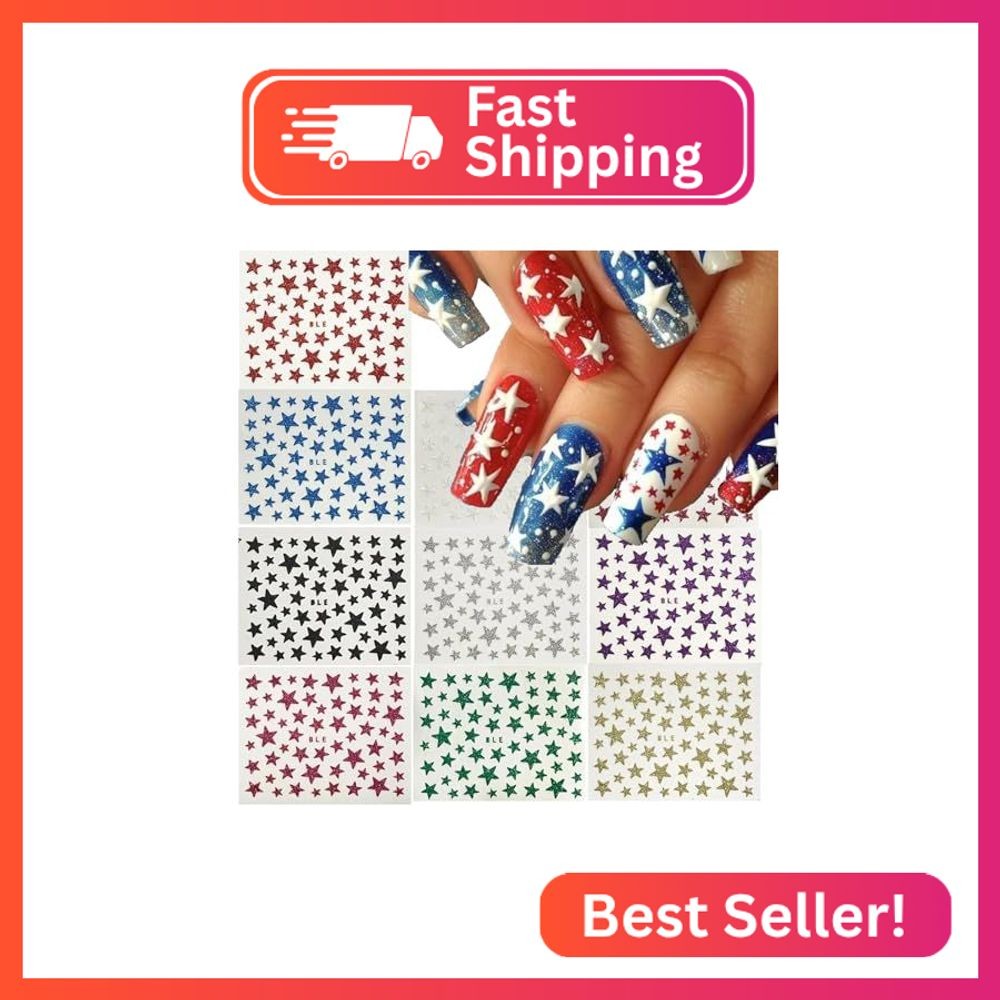 1000pcs 18 Sheets Star Nail Stickers Star Nail Decals Design Nail Supplies 3D Se