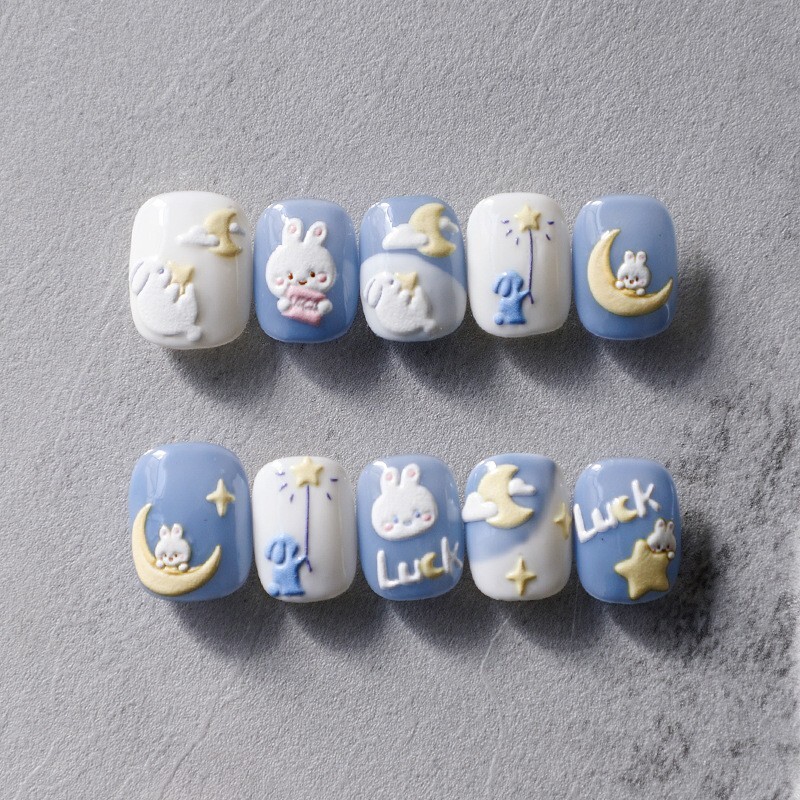 5D Cute Bunny Nail Art Decals, Moon and Star Nail Stickers (105)