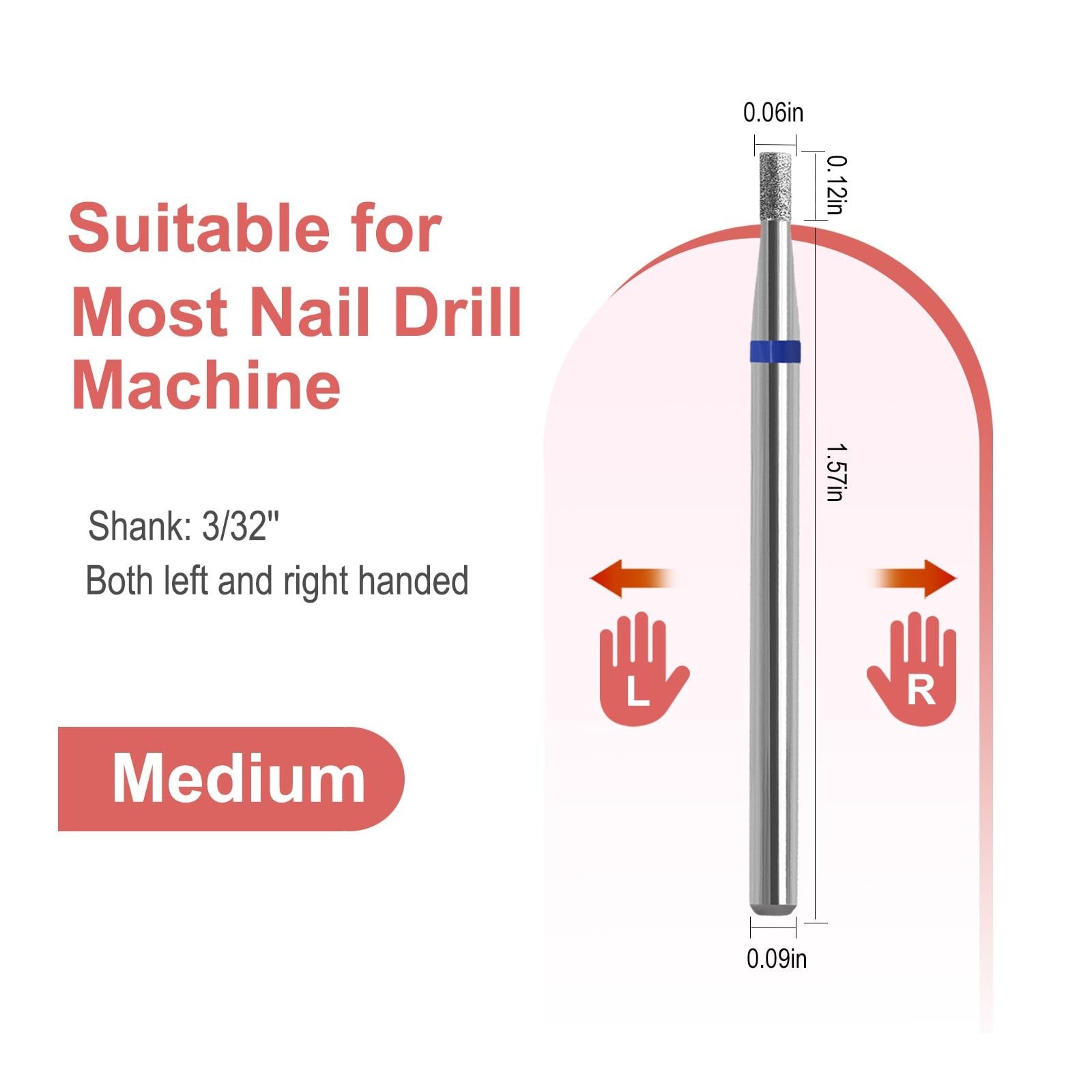 Mini Barrel Shape Cuticle Clean Nail Drill Bit, 3/32” Professional Safety Ca…