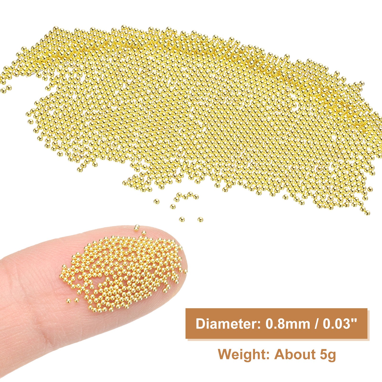 2pcs Nail Art Beads 0.03″ Mini Metal Caviar Nails Beads Ball for DIY Craft Gold
