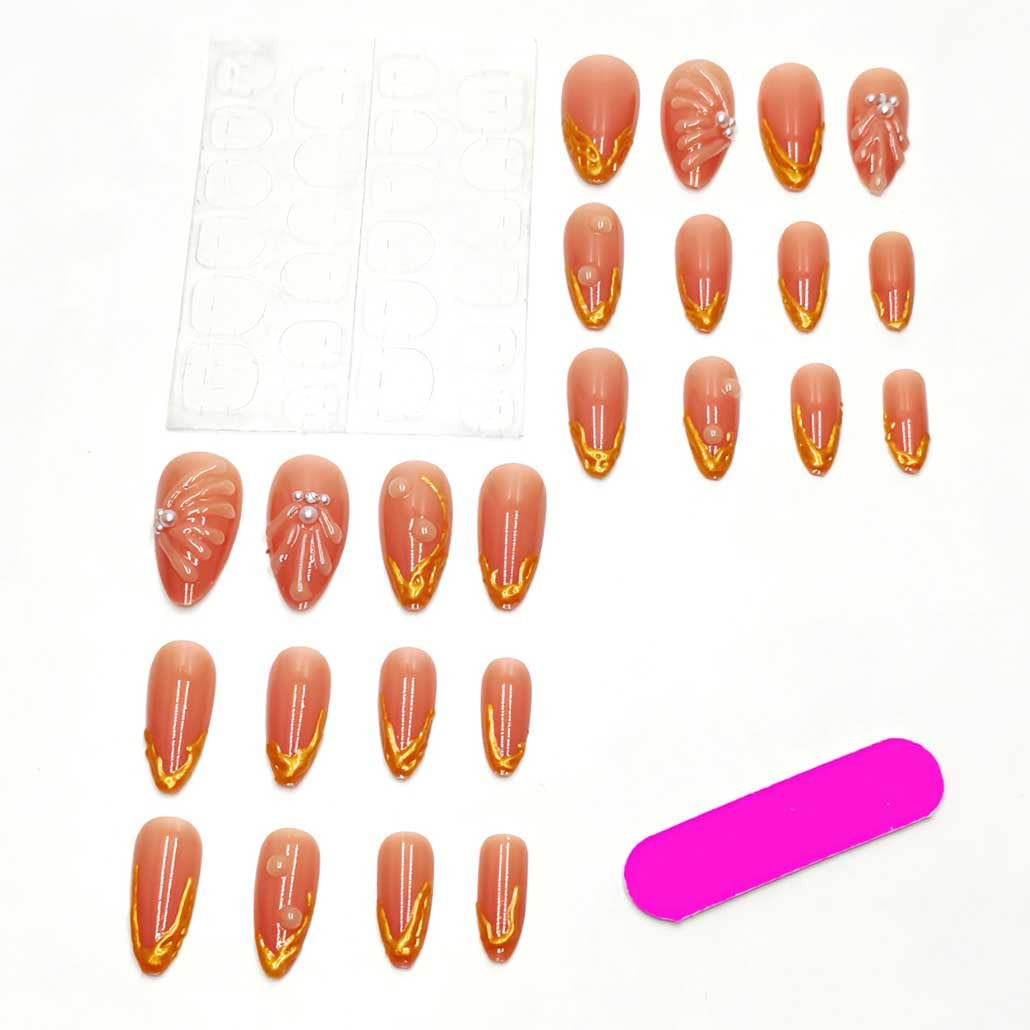 Press on Nails Nude Almond Clear 3D Fake Nails French Full Cover Bling Acrylic F