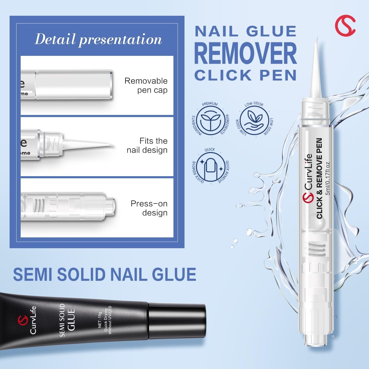 Strong 15g Nail Glue Gel & 5ml 3-in-1 Remover Pen – Perfect for Press-On Nails