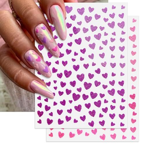 Valentine’s Day Nail Art Stickers – Glitter Sexy Heart Nail Decals, Self