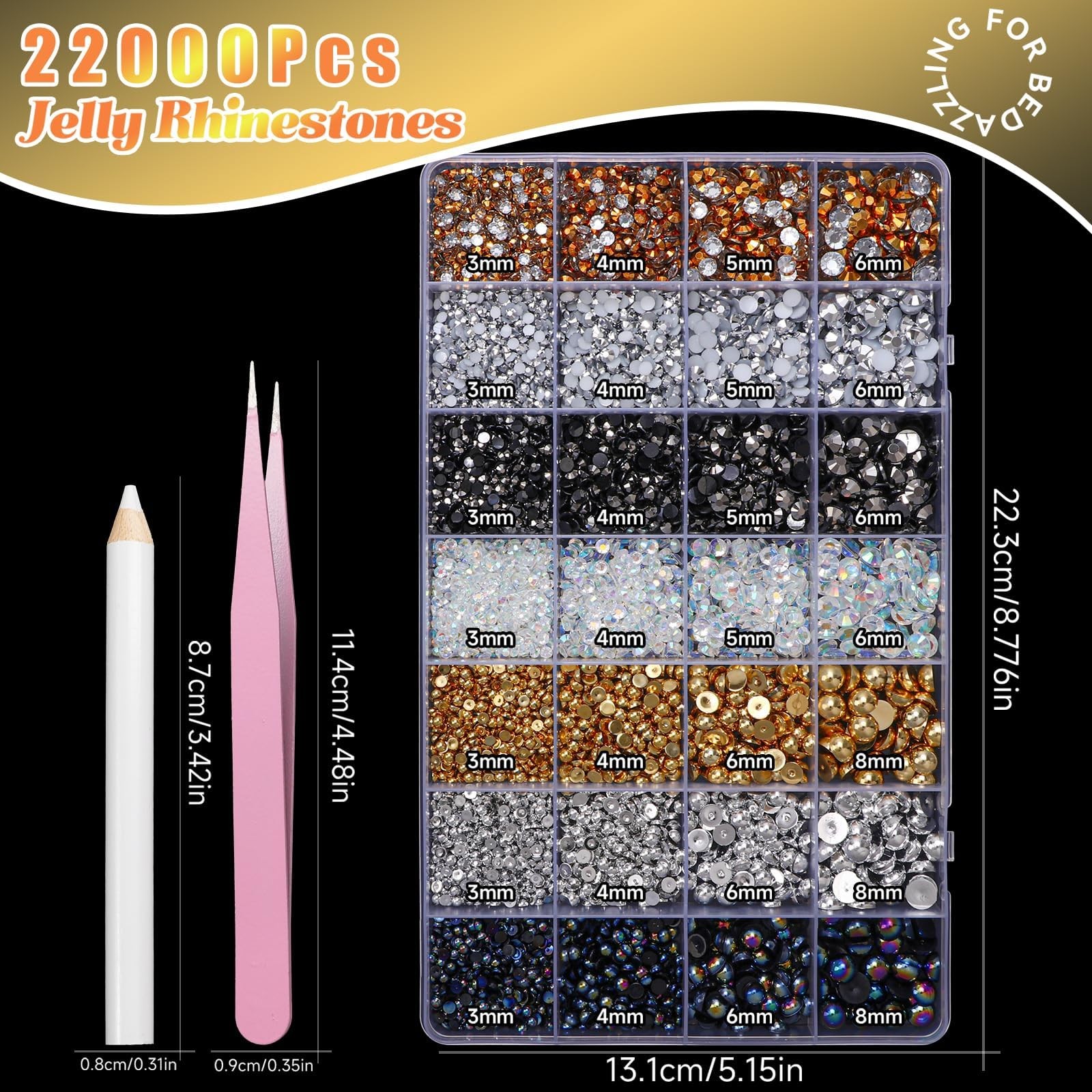 22000 Pcs Mixed Black Silver Gold Flatback Pearls and Rhinestones Bedazzling …