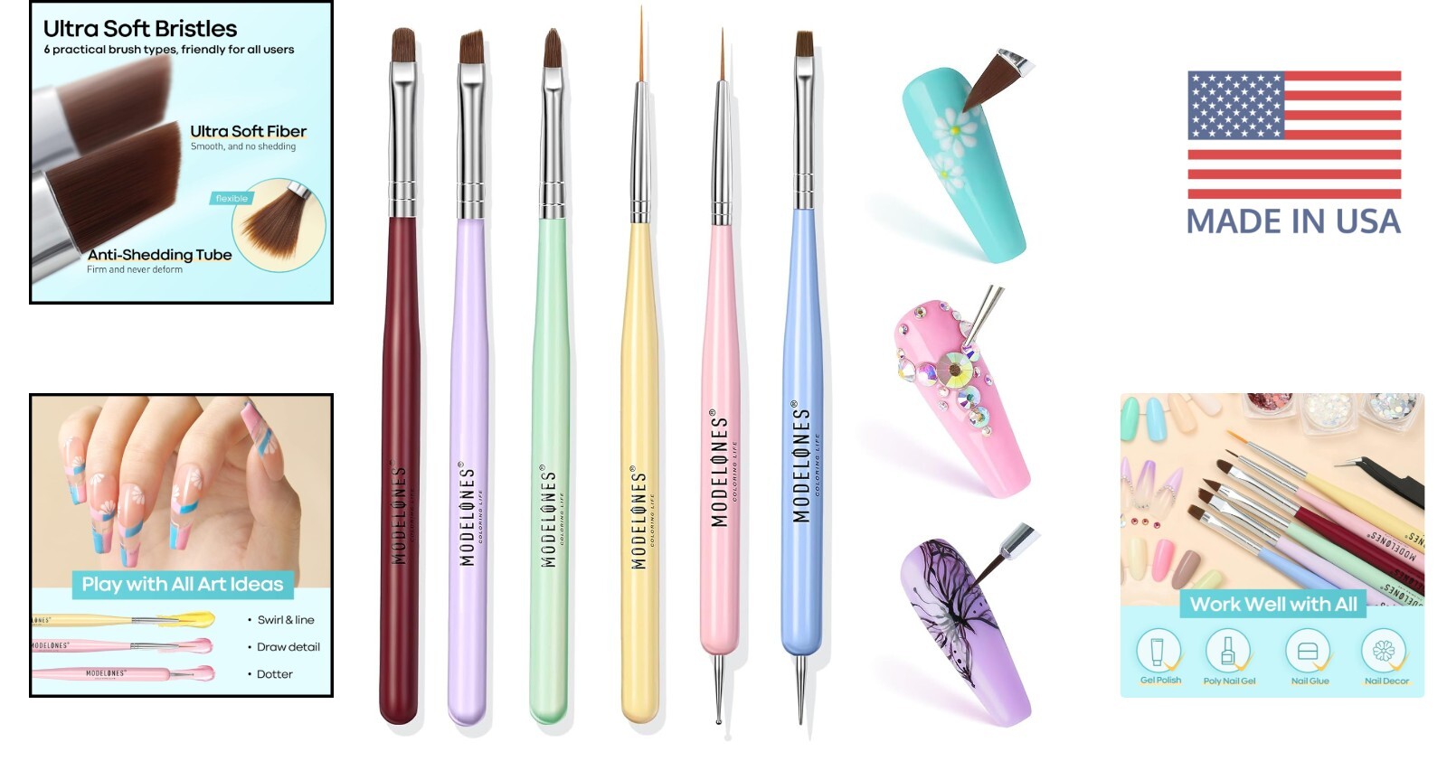 Premium Nail Art Brush Set – 6 Different Brushes for Exquisite 3D Designs