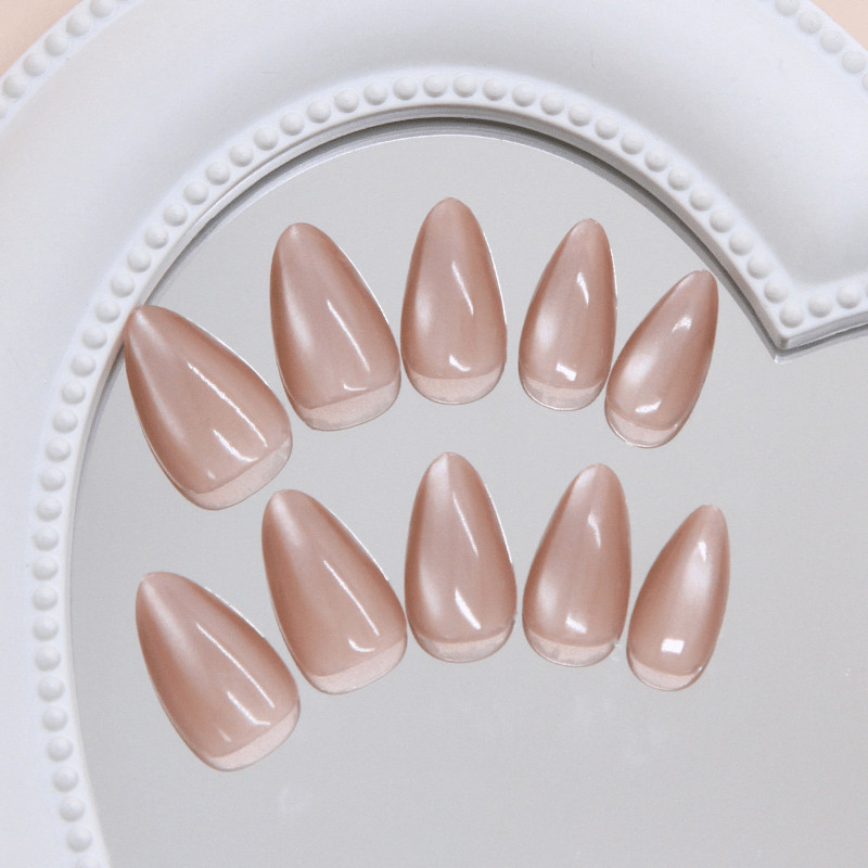 48pcs Almond Press on Nails, Nude Clear Cat Eye Gradient Stylish Manicure