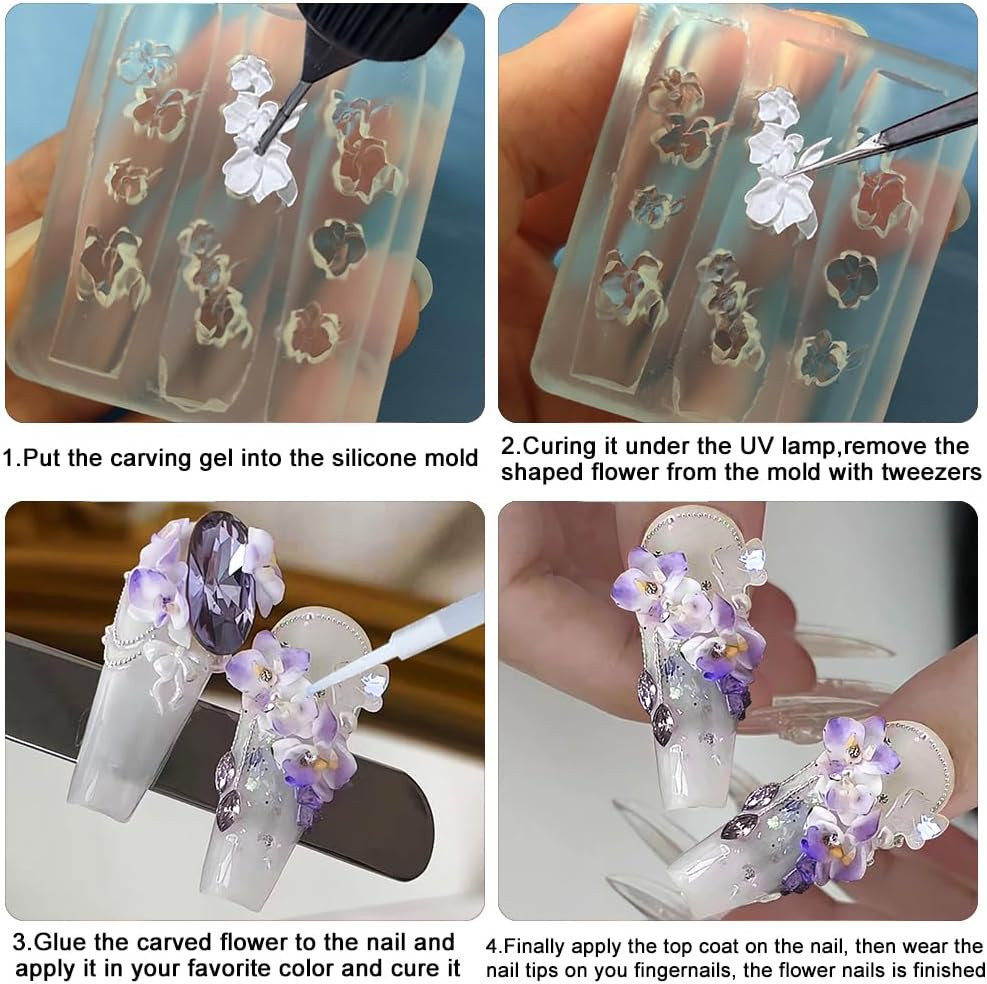 Silicone 3D Flower Nail Art Molds for DIY Manicure and Design