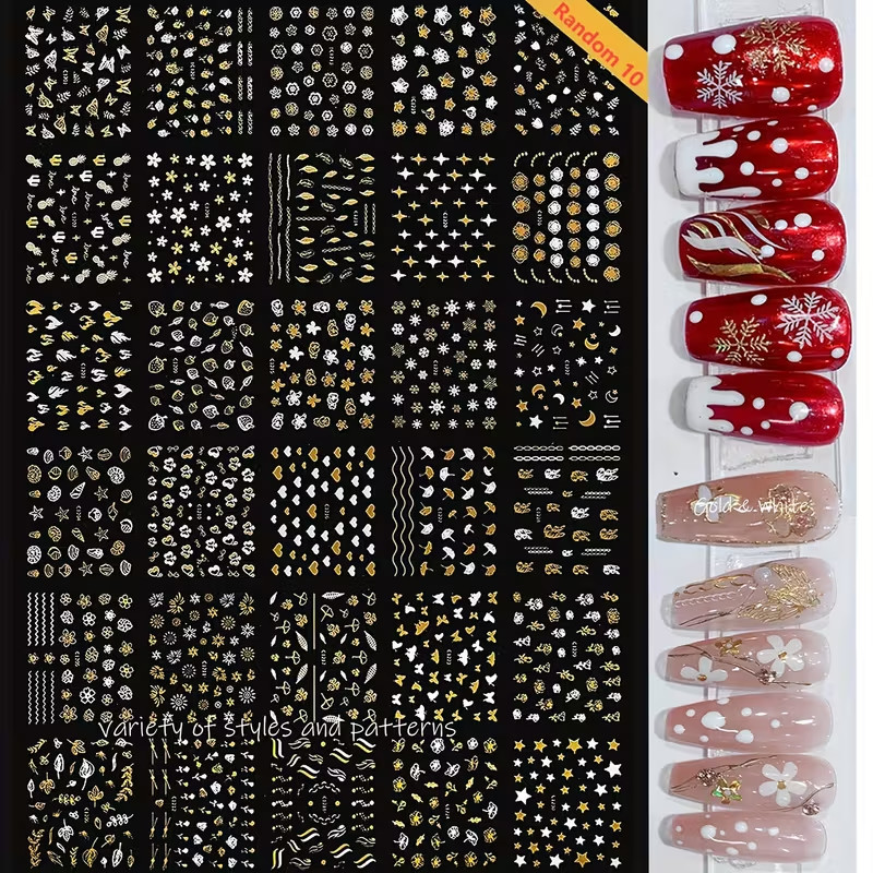4 different sheets Nail Art Stickers, 3D Self-Adhesive Nail，Multicolor
