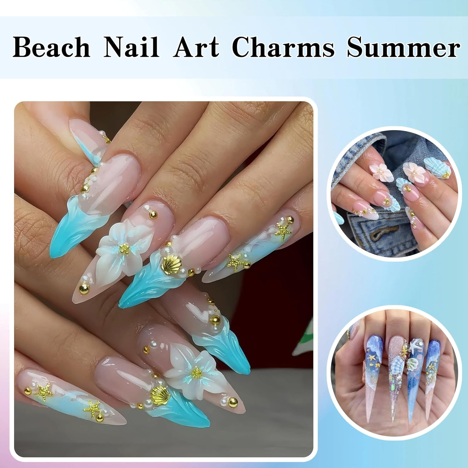 12 Grids 3D Metal Nail Art Studs Mixed Shapes Gold Shell Nail Charms Seahorse St