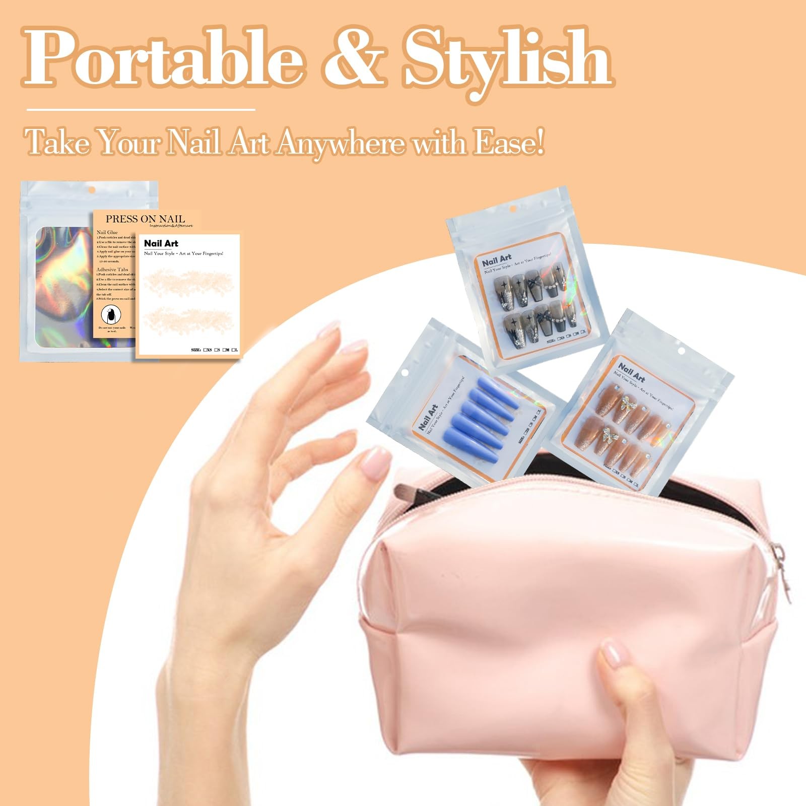 202pcs Press on Nail Packaging Bag Set(White, 100)