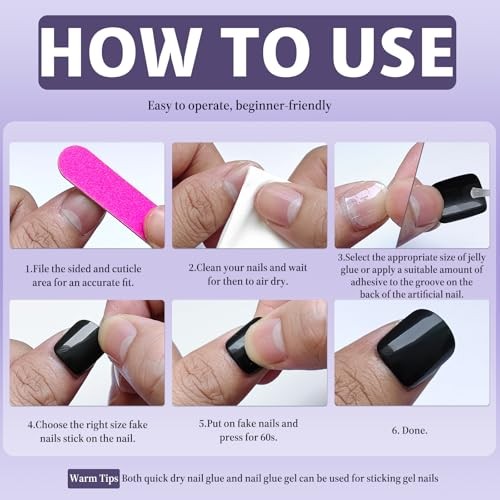 Press on Nails Short Square,120Pcs Glossy Fake Nails Full Cover Acrylic Black