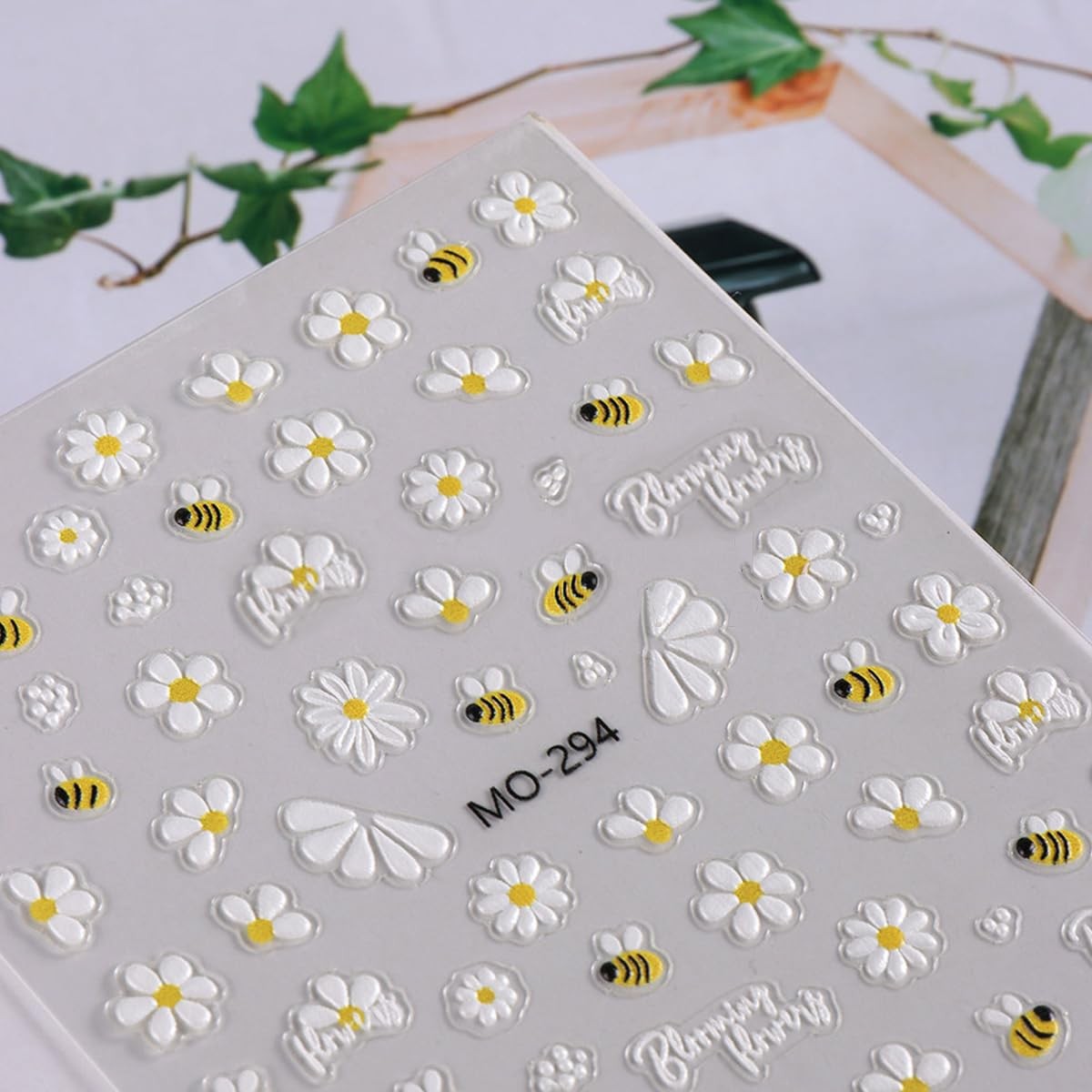 Flower Nail Art Stickers 5D Embossed Cute Bee Nails Decals Spring Daisy Desig…