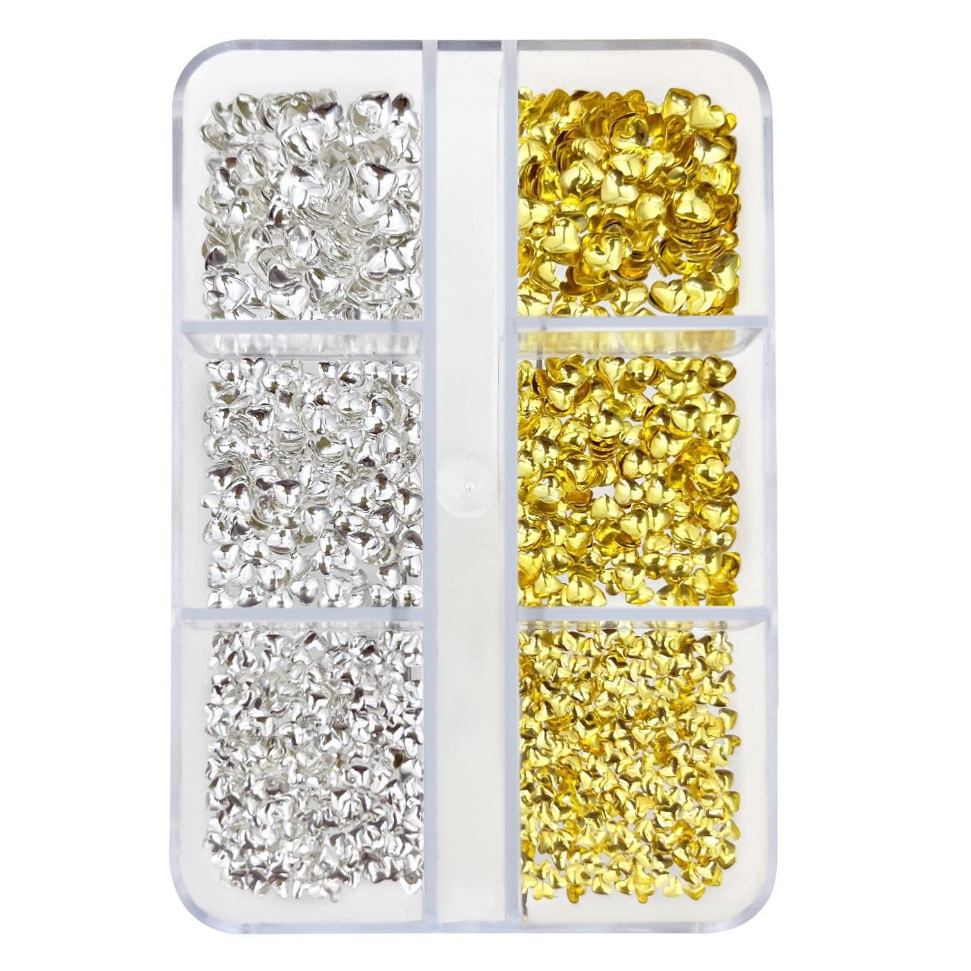 6-Grid Heart Shaped Nail Rivet Kit Mixed Silver Metal Sheets for Nail Art