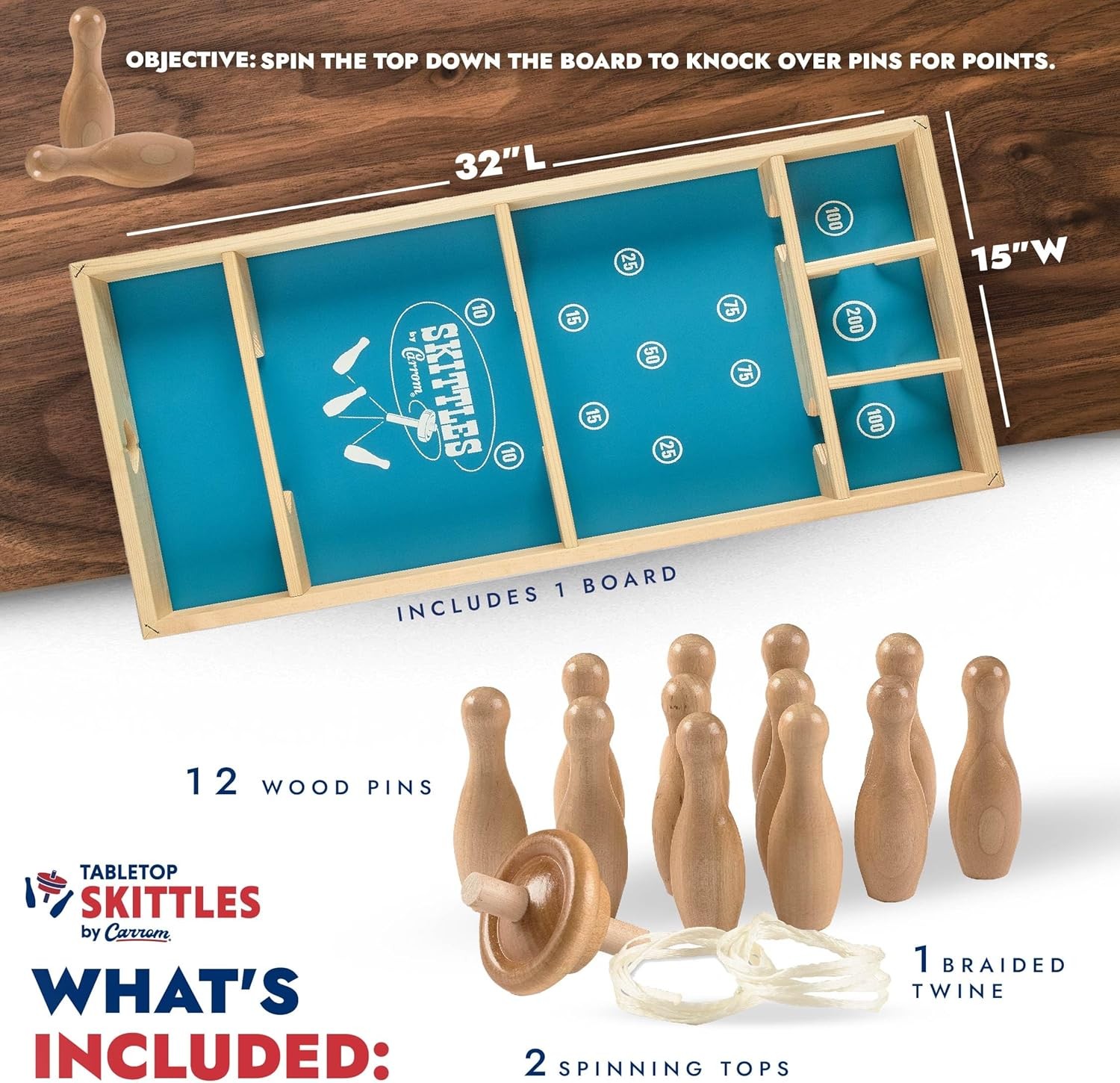 Carrom Skittles Game – Large Board Games for Adults & One Size, Multi
