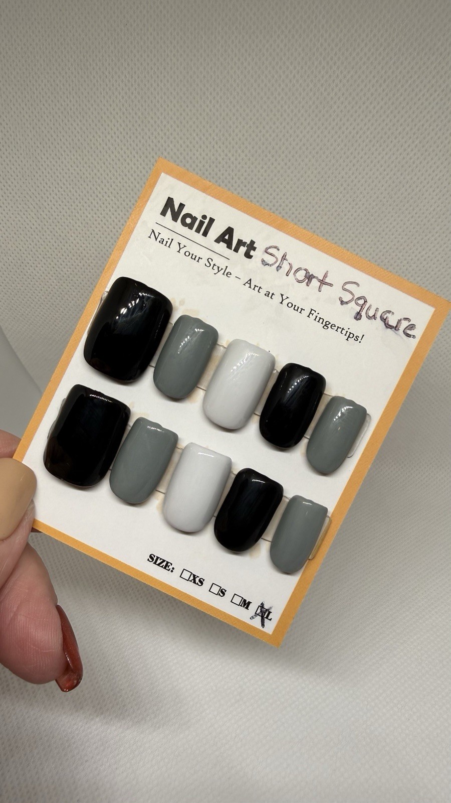 Black and Gray Press On Nails Short Square False Nails Nail Tips Full Cover Nail