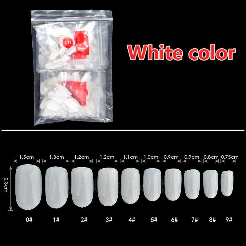 600 Round Head False Acrylic UV Gel Nail Art Tips 10 Size – Natural White Clear