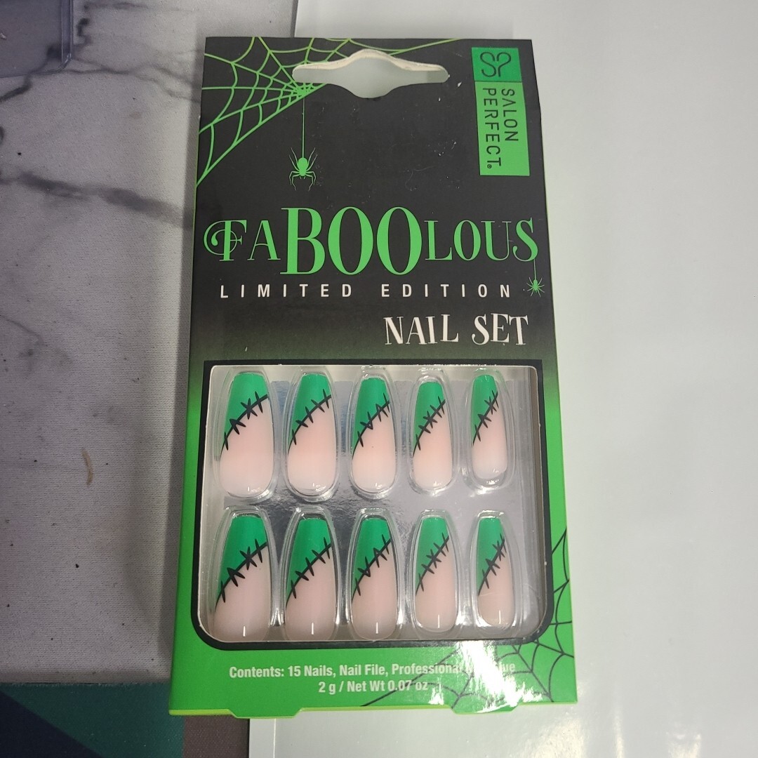 Faboolous Limited Edition Halloween Frankenstein Theme Nail Set Green Black New