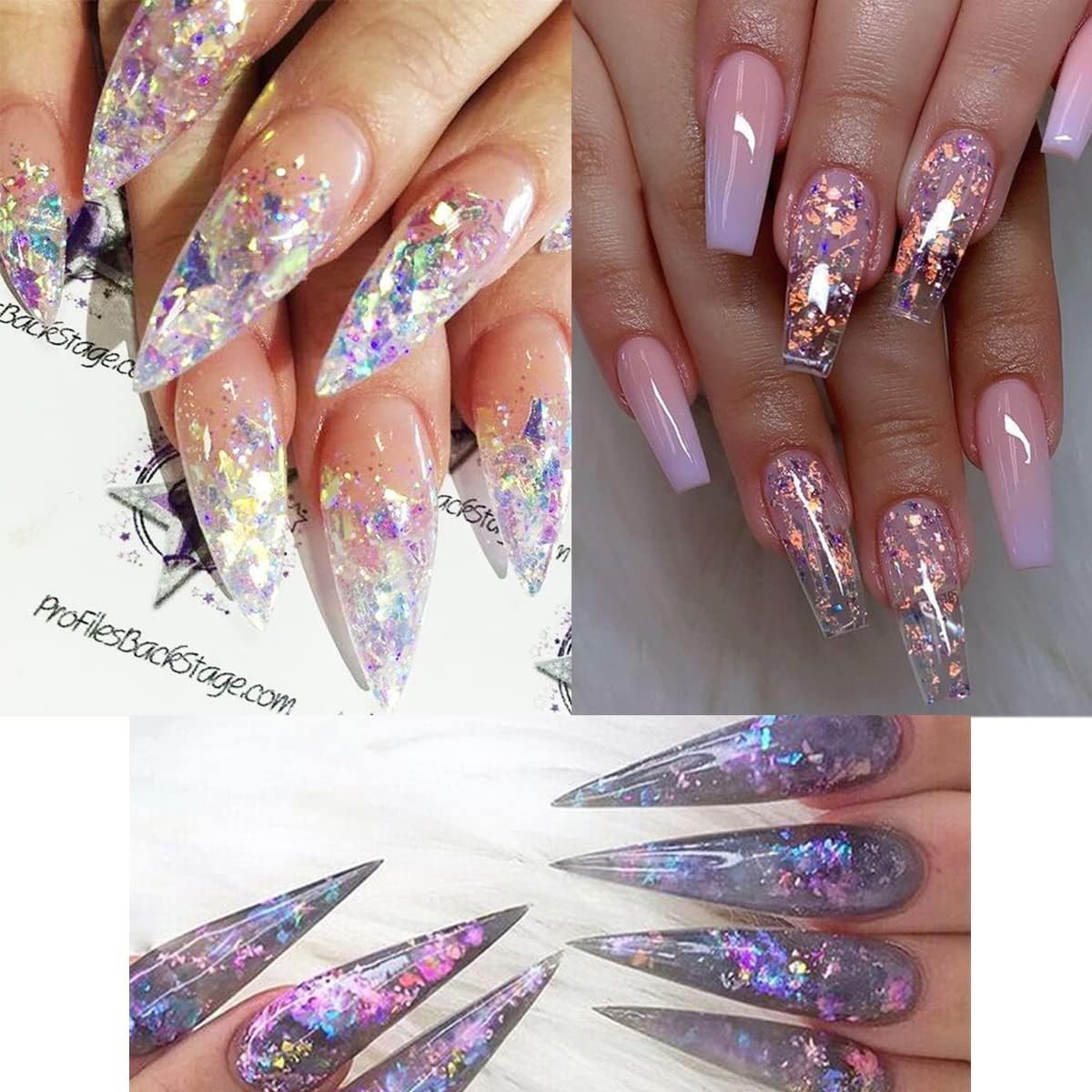 12 Colors Iridescent Ice Slag Nail Art Glitter Sequins for DIY Nail Designs