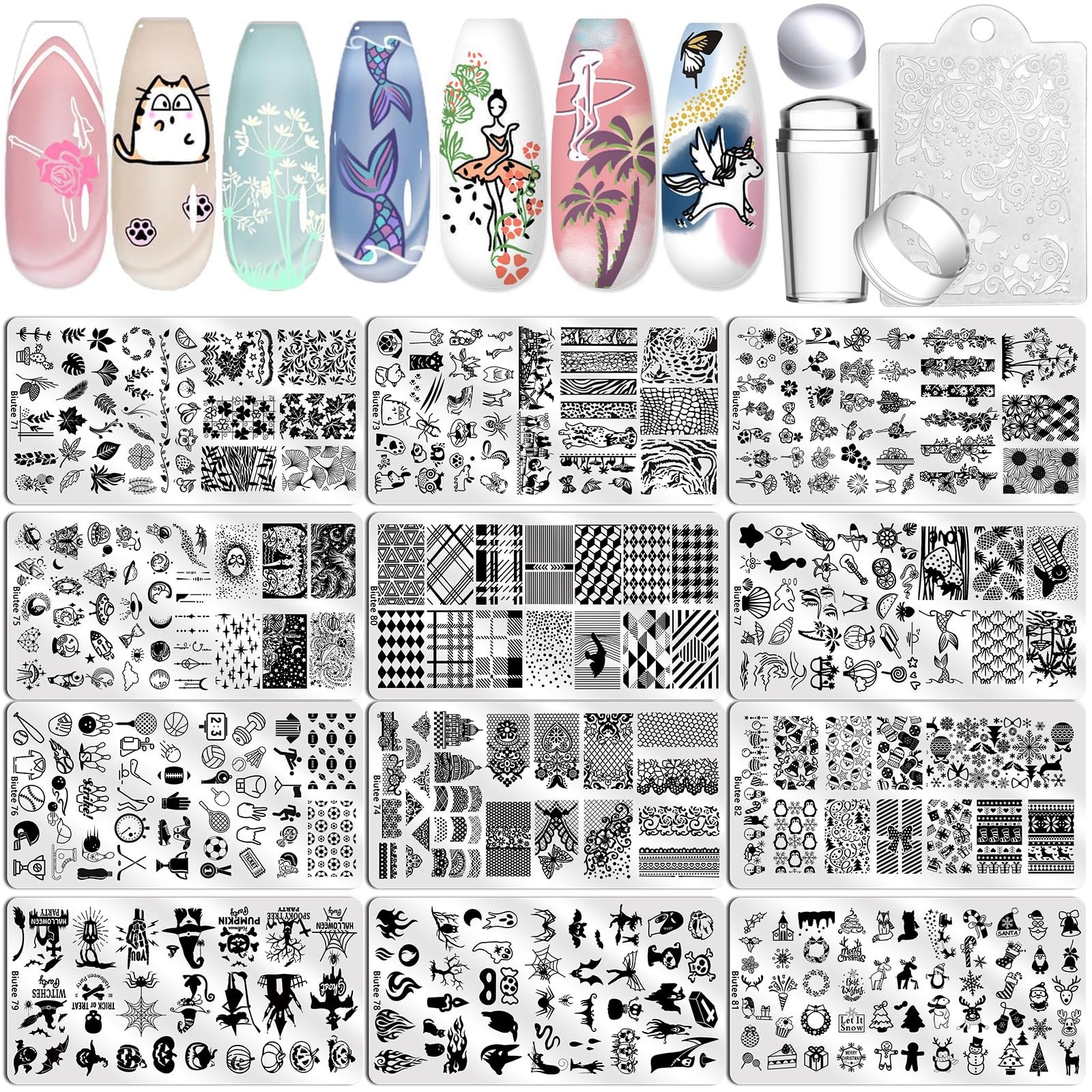 Biutee Nail Stamping Plate Set 12Pcs Nail Art Stamping Plates Nail Stamping K…