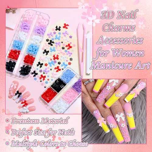 2 Boxes 3D Nail Charms Set Mix Color Bow Charms for Nails Colorful Acrylic