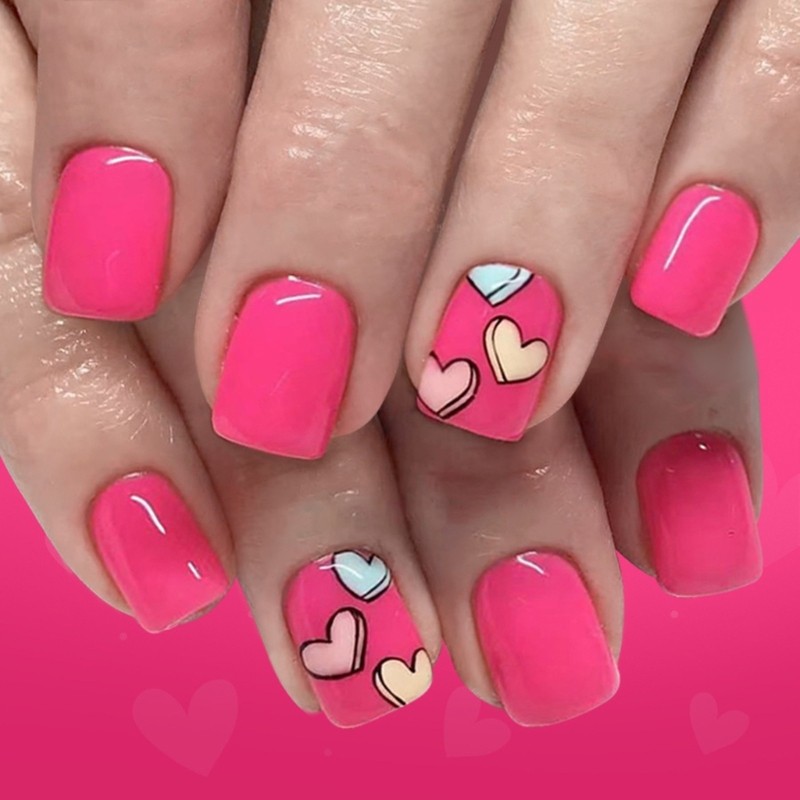 24Pcs Artistic Four Point Star Heart Nail Colorful Doodles Finish Comfortable