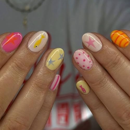 Summer Nail Art Design – Short Oval Fake Nails – Summer8
