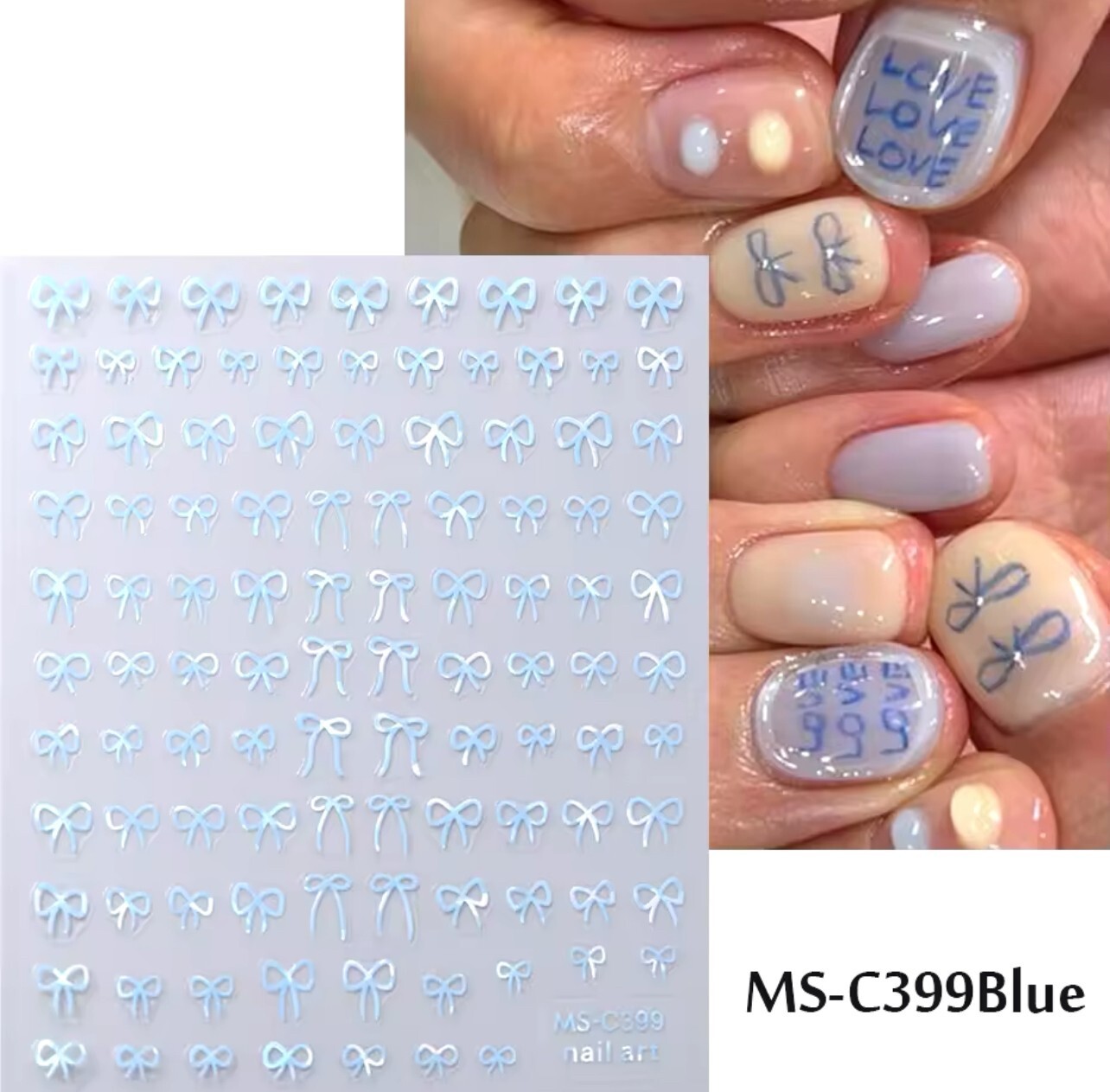Minimalist Bow Nail Art Stickers Decal Black White Blue Pink Ribbon Gel Nails