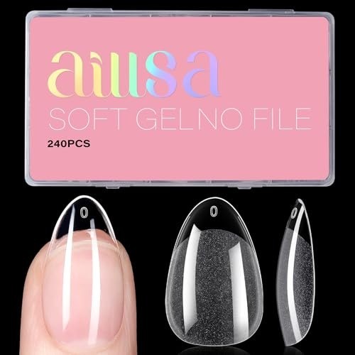 Short Almond Nail Tips Pre-Shaped Acrylic Nail Tips Half Matte Full Cover Nai…