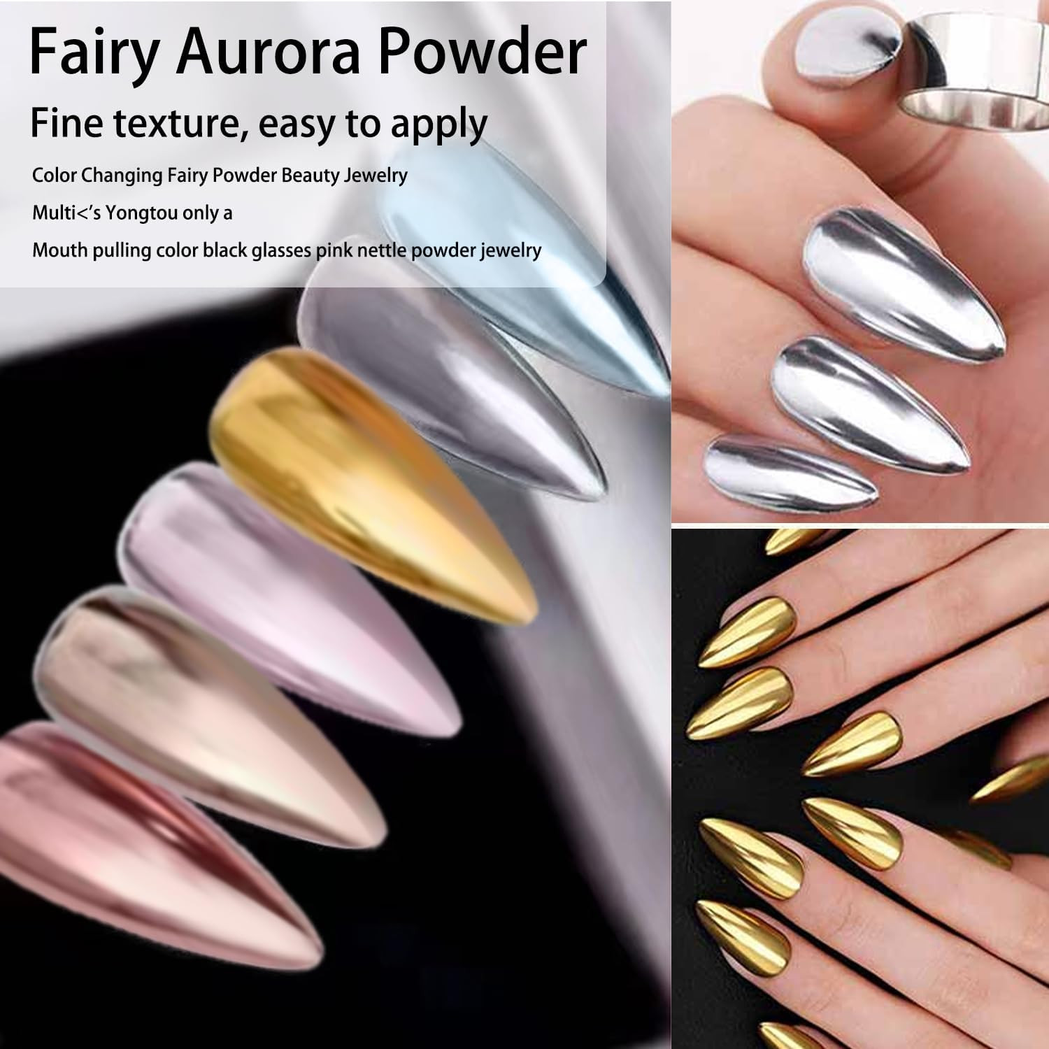 Chrome Nail Powder,24Colors Aurora Chrome Powder Mirror Luster Glitter Effect Ch