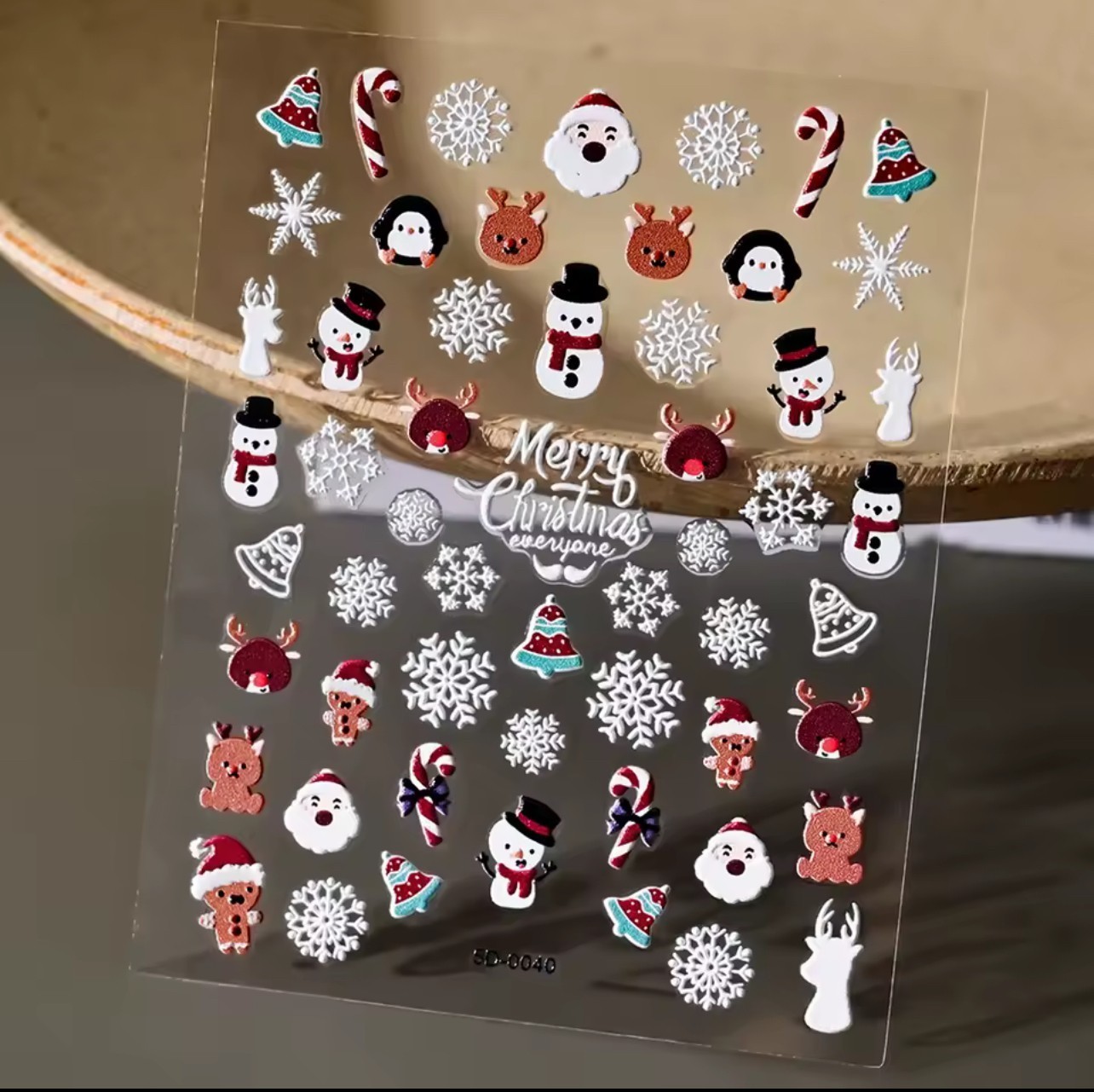 5D Nail Art Stickers Decals Embossed Christmas Snowflake Penguin Reindeer 5D0040