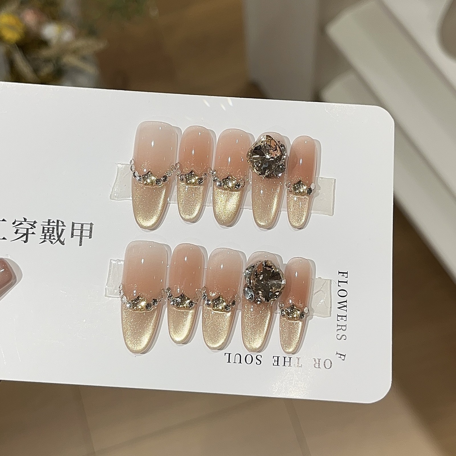 10Pcs Handmade Clear Gradient Nails Slant Rhinestone Pearl Stacked Daily Casual