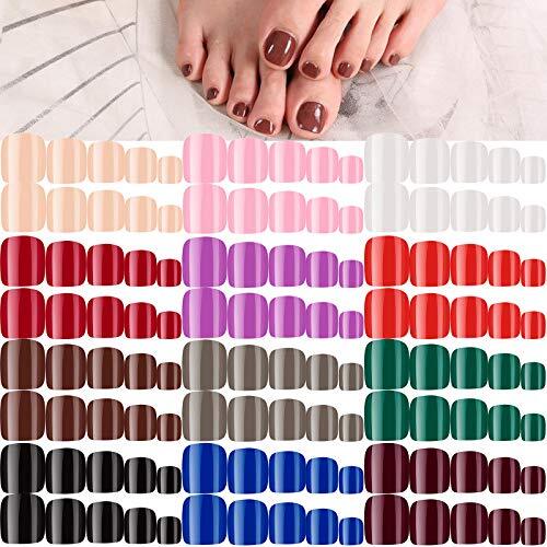 288 Pieces Solid Color False Toe Nails Press on Toenails Short Artificial False